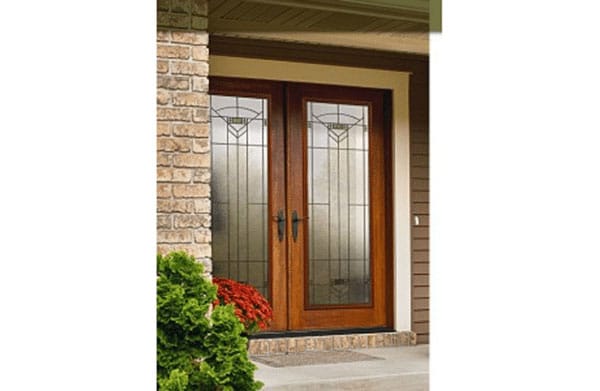 double entry glass door with wooden frames