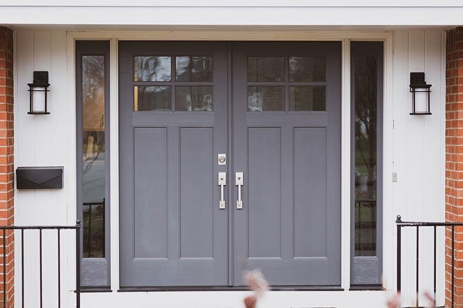 gray wooden doors with silver handles